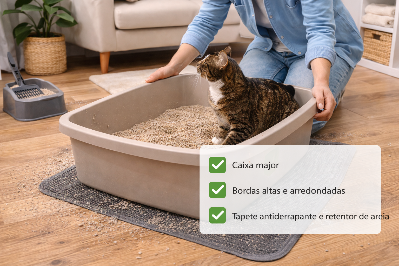 Ajustes corretos na caixa de areia reduzem areia espalhada pela casa