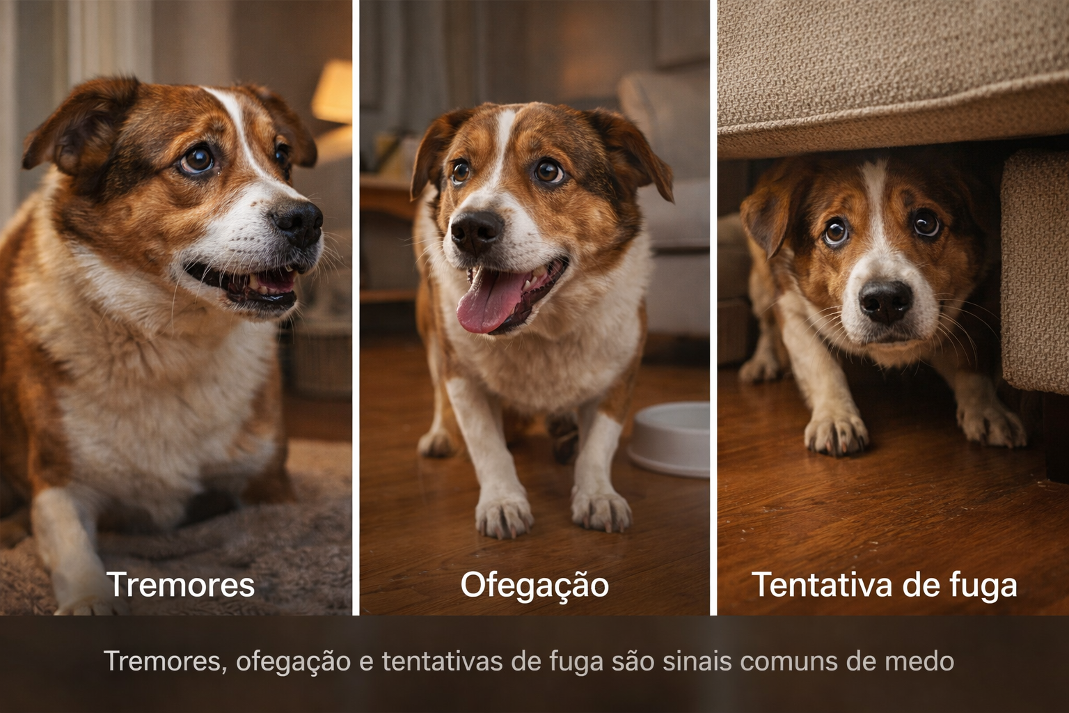 Sinais de cachorro com medo de barulho como tremores e tentativa de se esconder