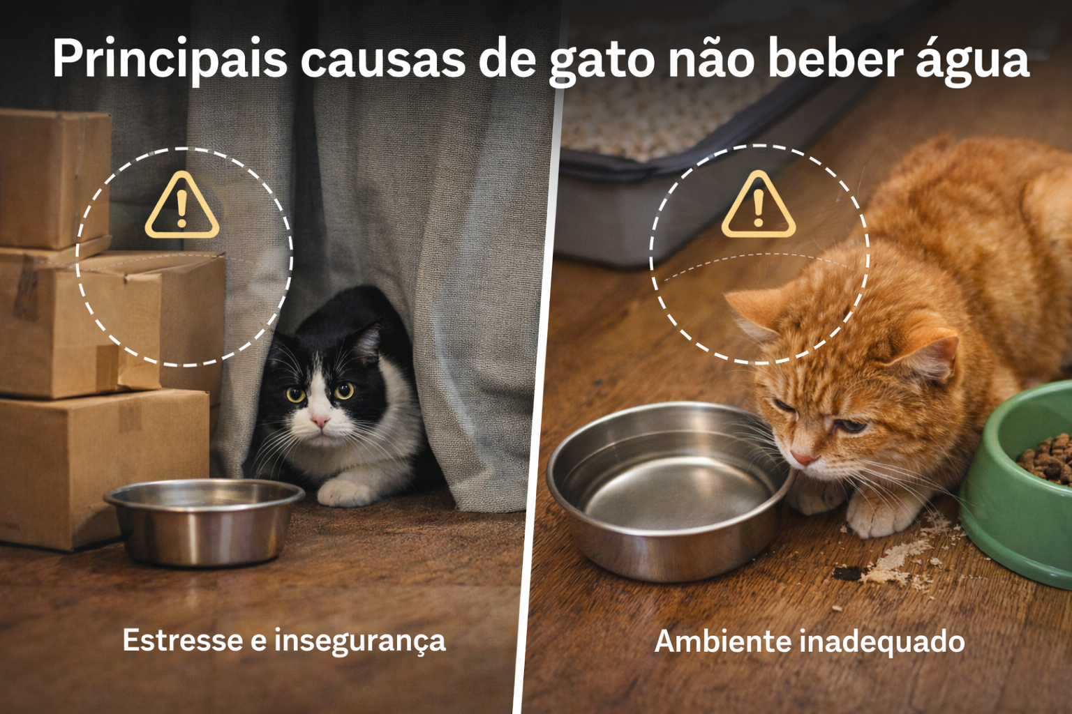 Principais causas de gato não beber água, como estresse e ambiente inadequado