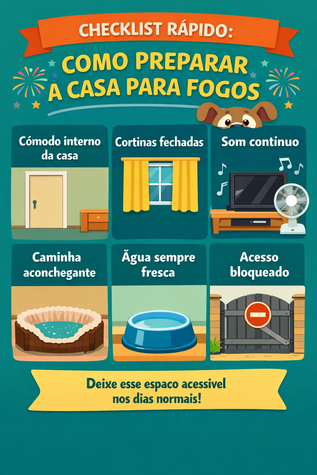 Checklist para preparar a casa para fogos quando o cachorro tem medo de barulho