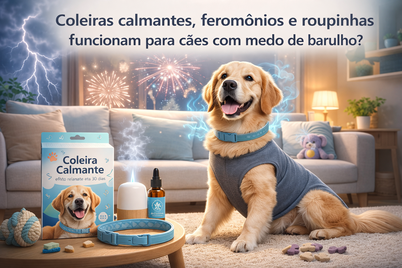 coleiras calmantes e feromônios para cães com medo de barulho