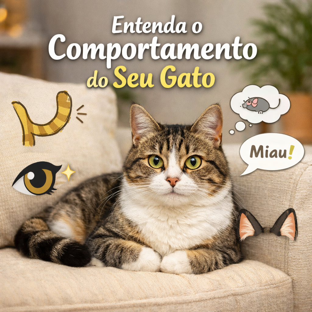 Gato deitado no sofá representando sinais e comportamentos dos gatos dentro de casa