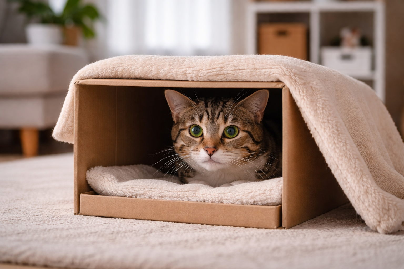 esconderijo seguro para gato medroso em ambiente doméstico