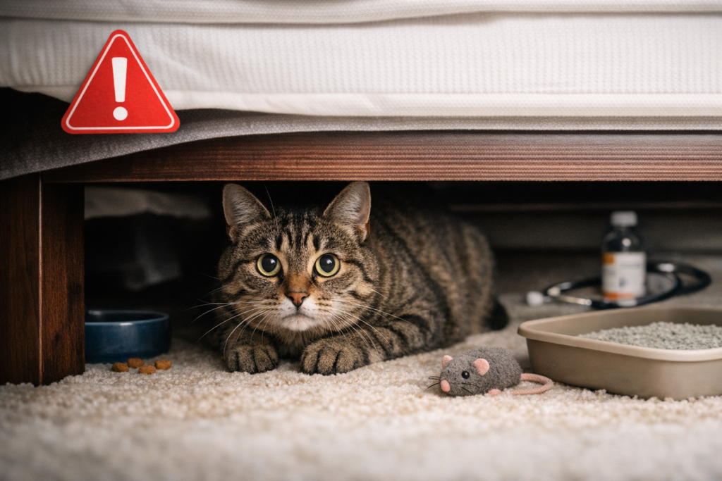 gato escondido debaixo da cama o dia todo
