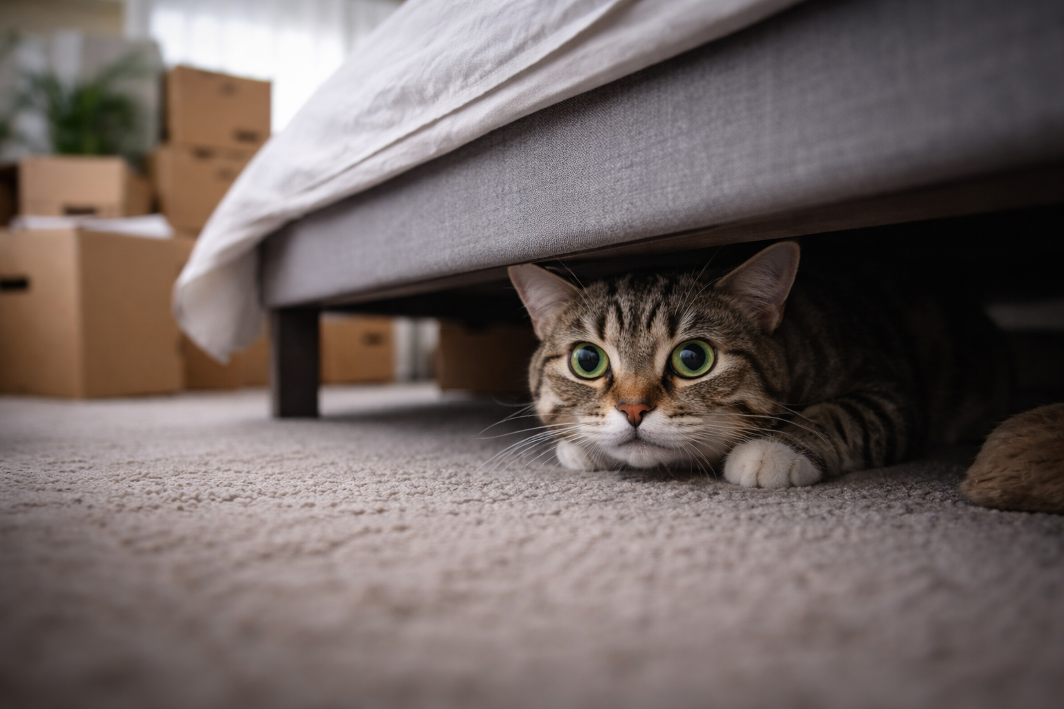 gato se esconde depois de mudança por medo do ambiente novo