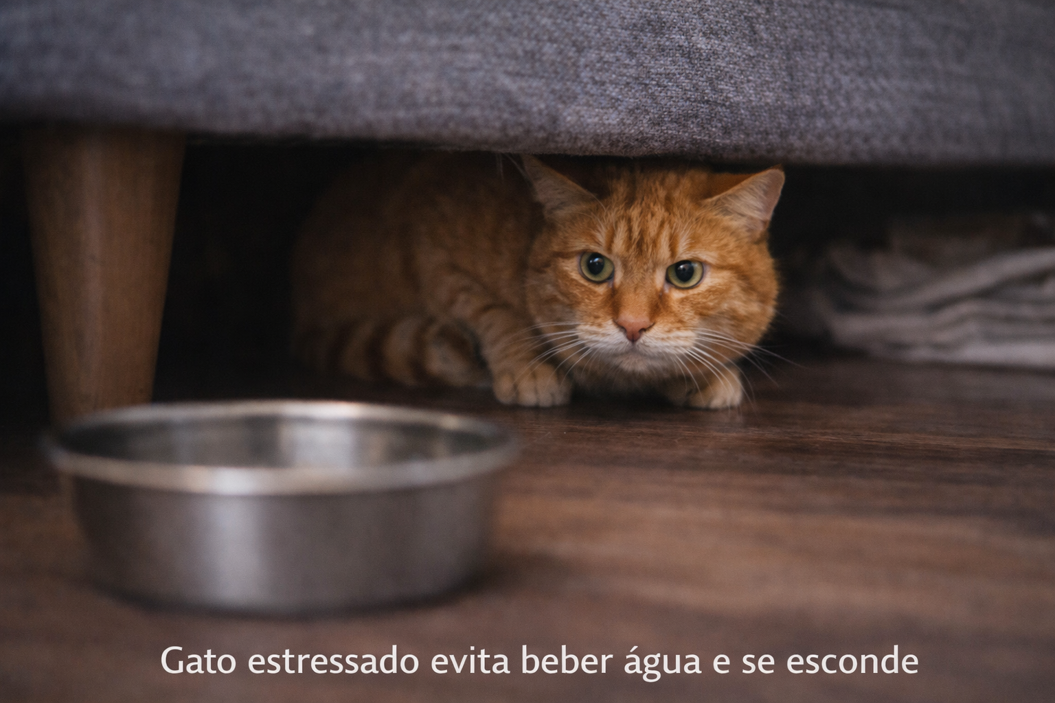 gato estressado evita beber água e se esconde perto do pote