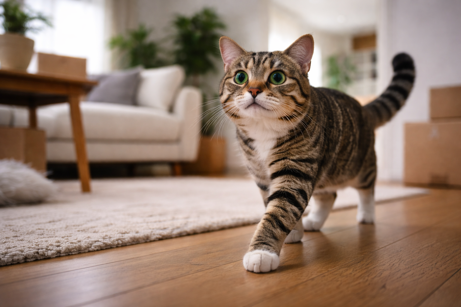 gato ganhando confiança após adaptação à casa nova