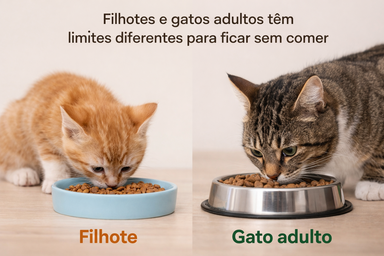 Diferença entre filhote e gato adulto em relação ao tempo que podem ficar sem comer