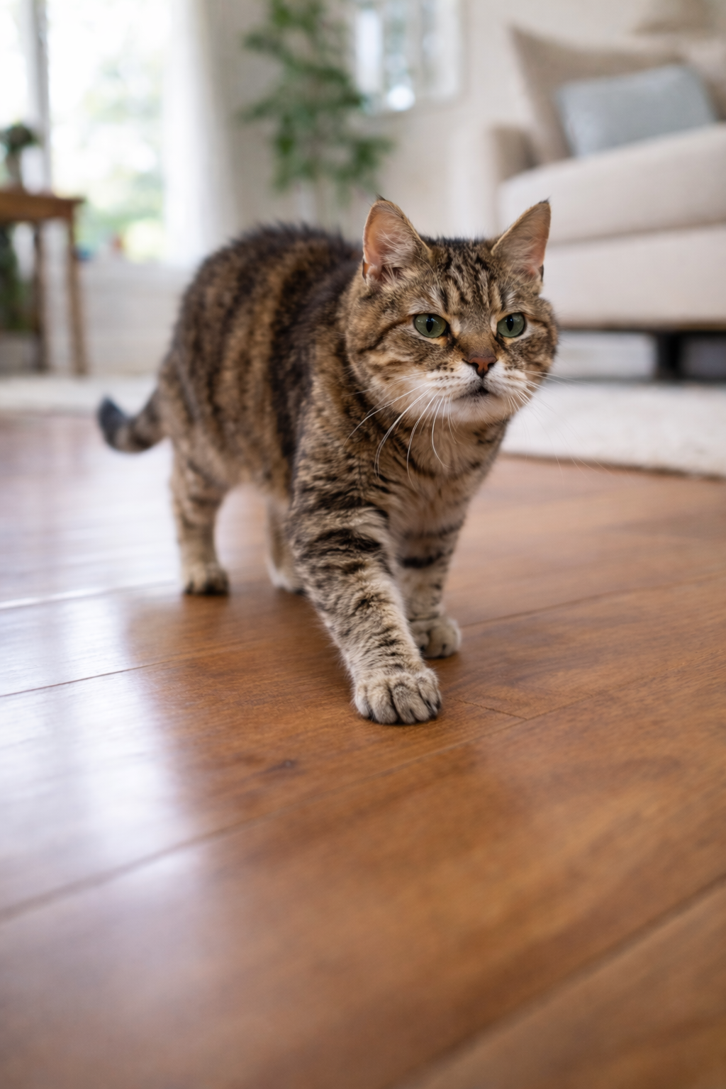 gato idoso andando com segurança dentro de casa