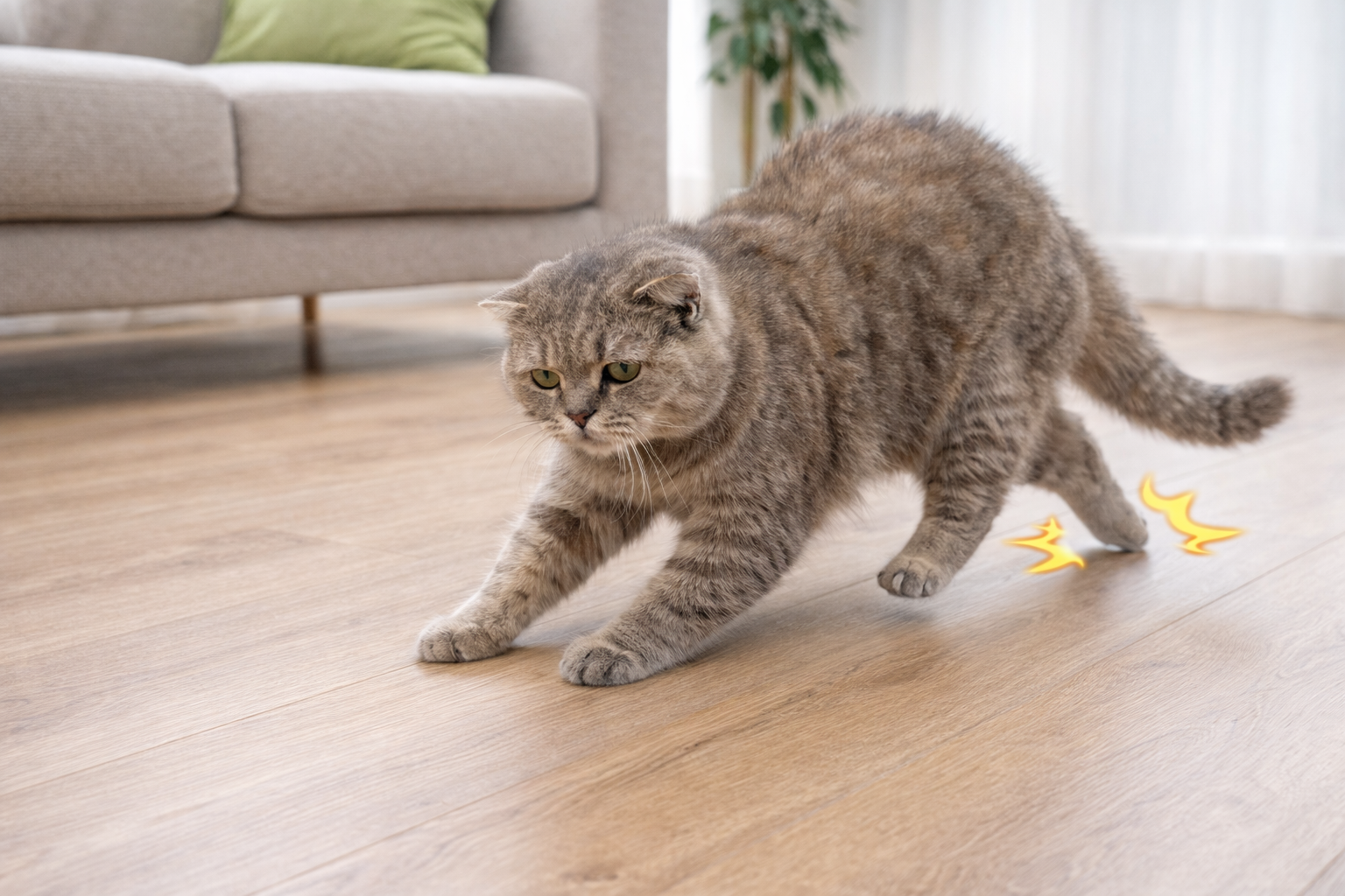 gato idoso escorregando em piso liso