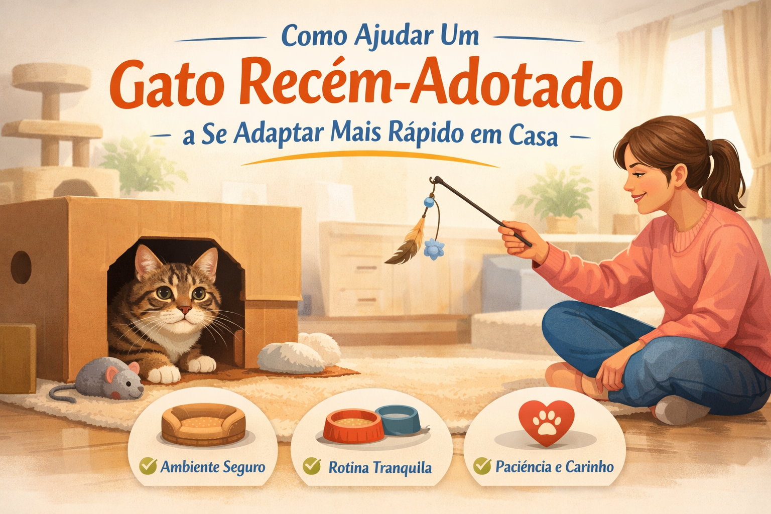 Gato recém-adotado se adaptando com calma a um novo ambiente dentro de casa