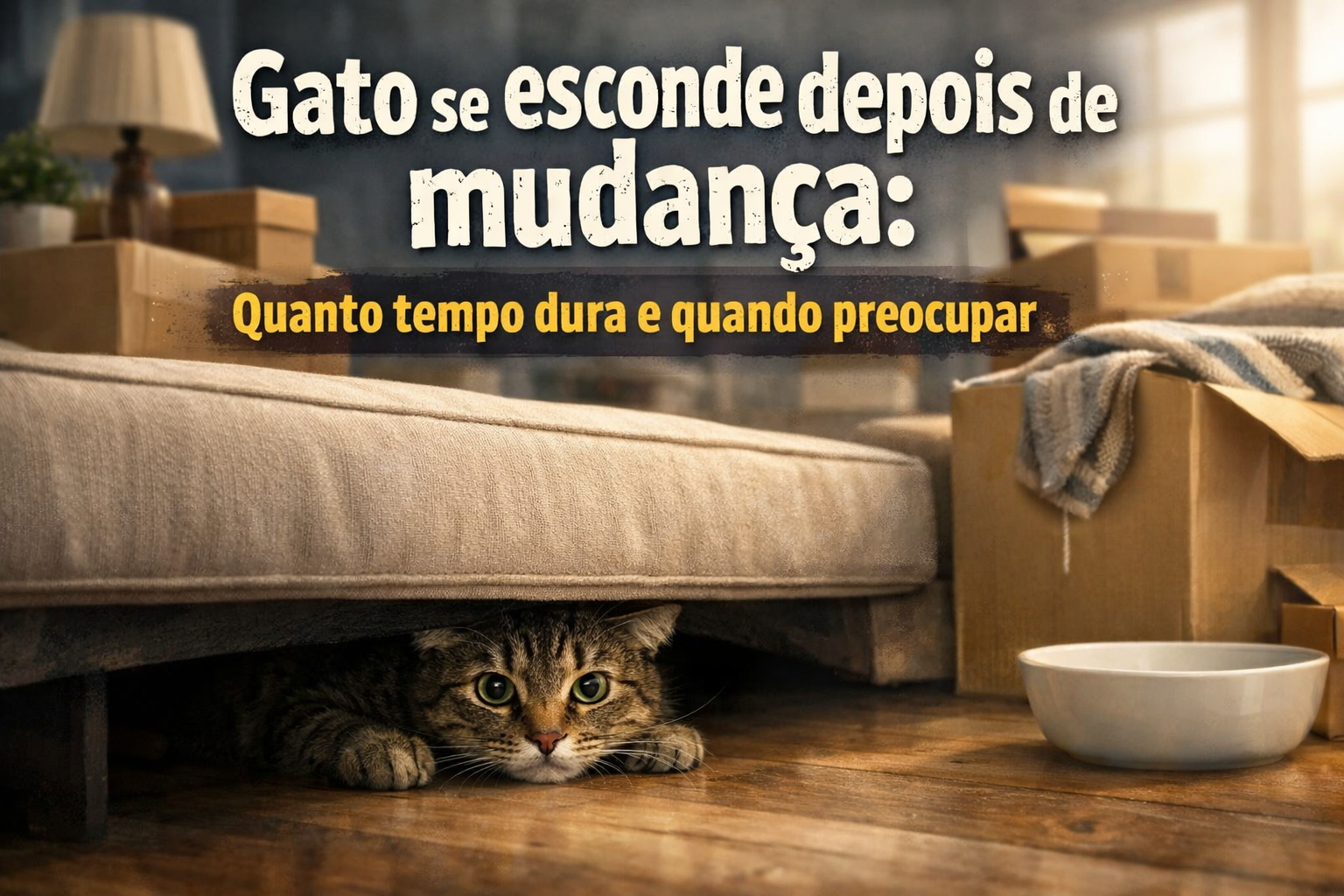 Gato se escondendo embaixo do sofá após mudança para casa nova