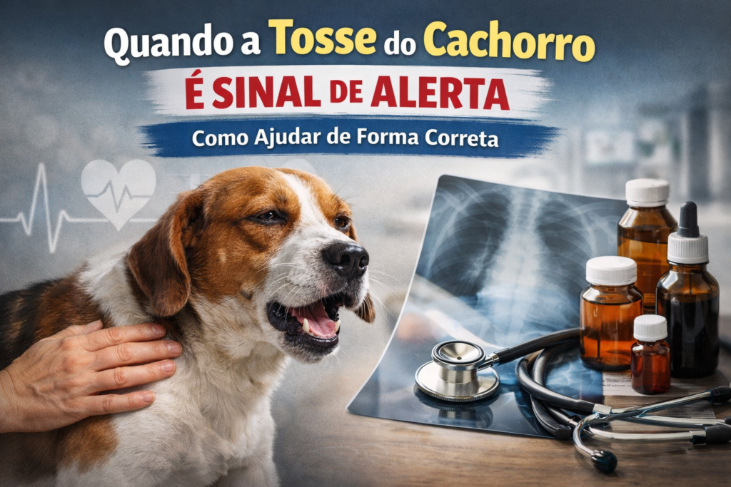 Cachorro apresentando tosse enquanto tutor observa sinais de alerta em casa