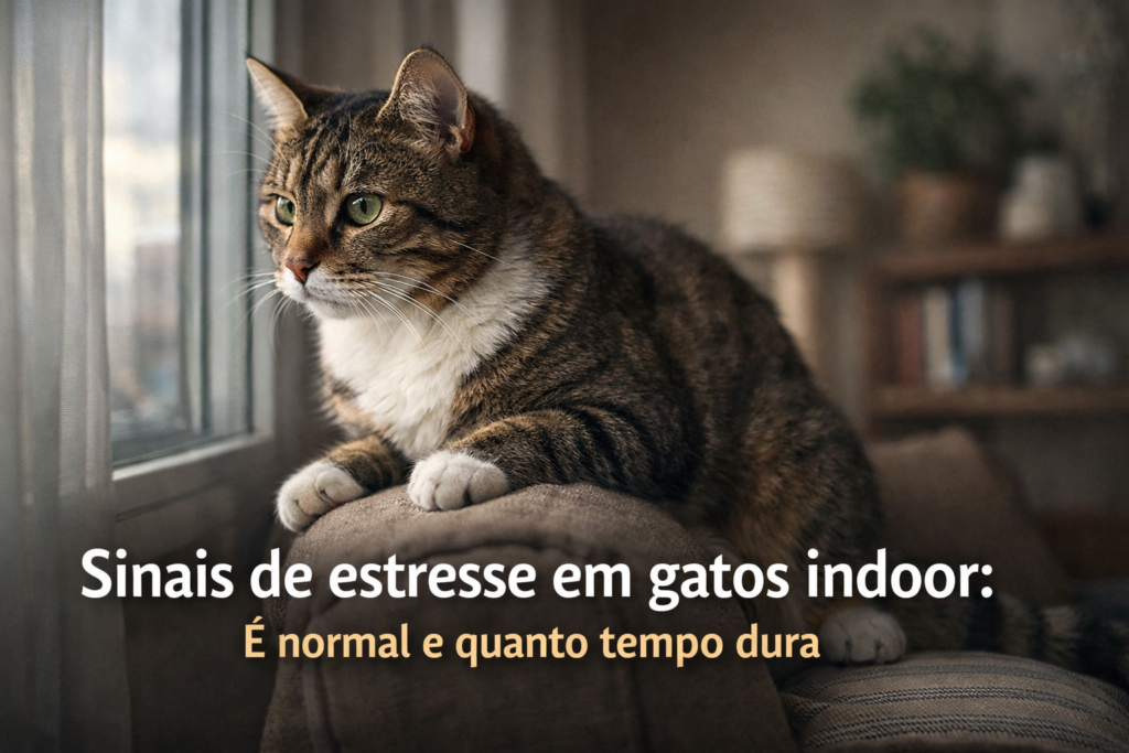 gato indoor apresentando sinais sutis de estresse em ambiente doméstico