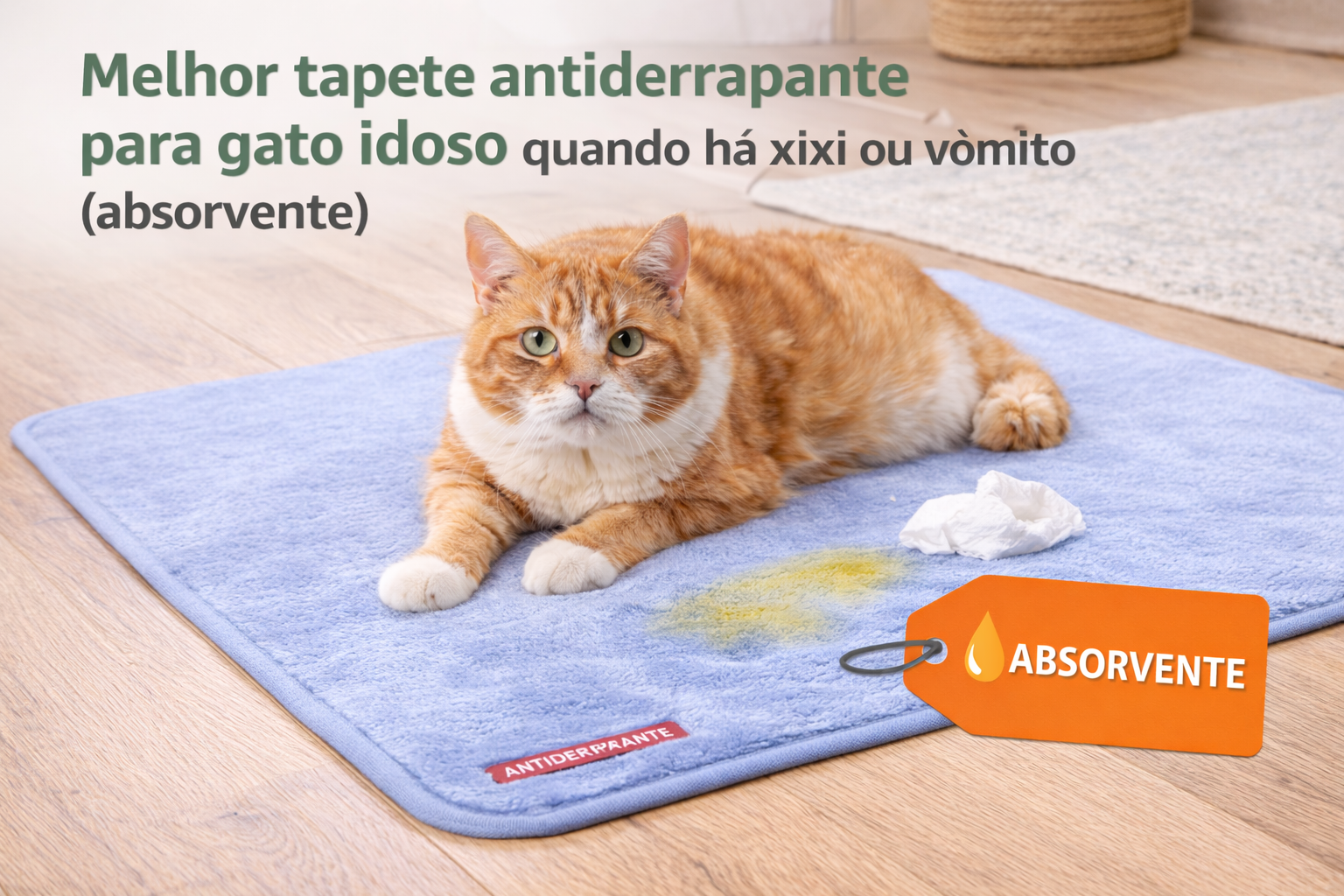 Tapete antiderrapante absorvente usado por gato idoso em caso de xixi ou vômito