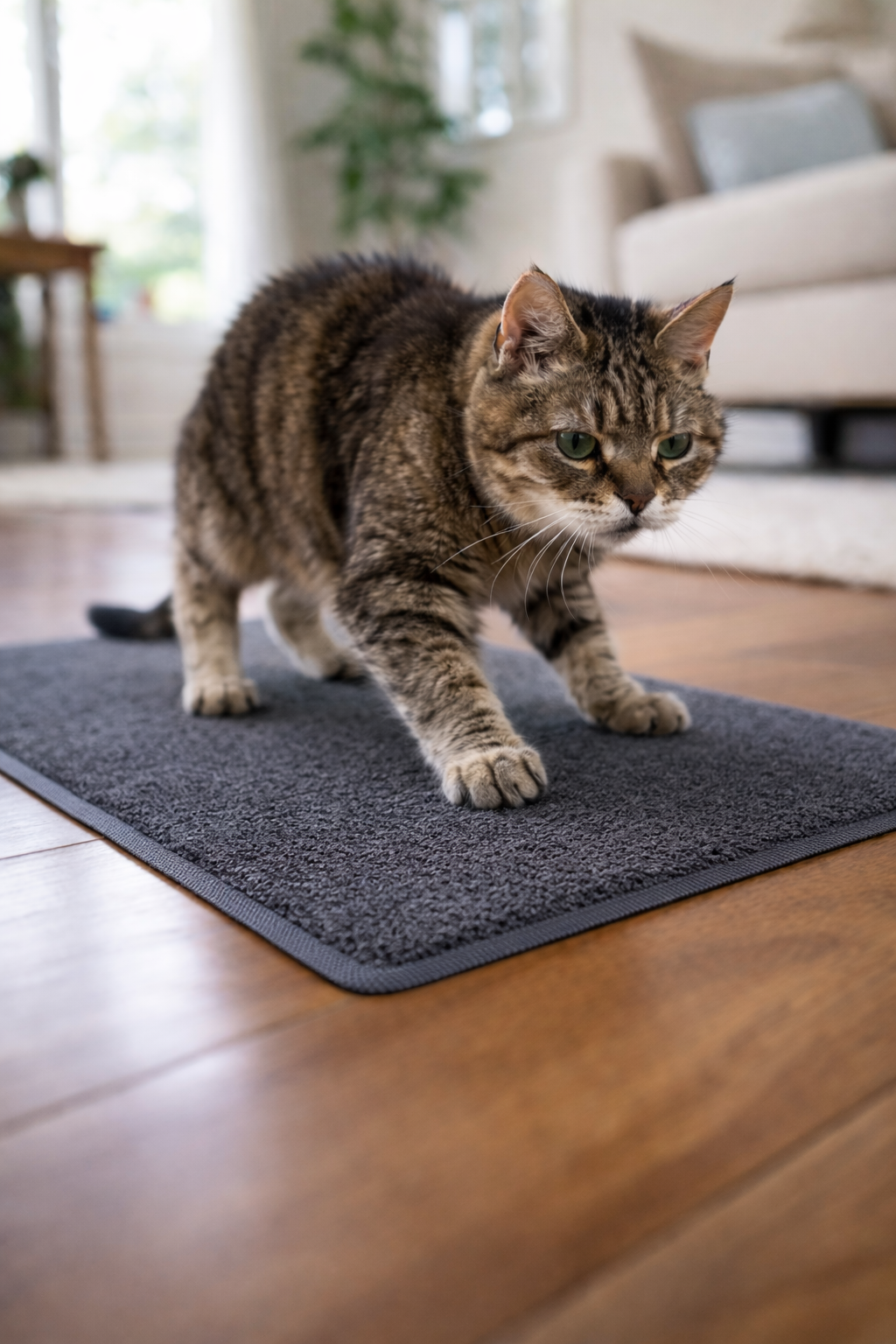 tapete antiderrapante para gato idoso no piso liso