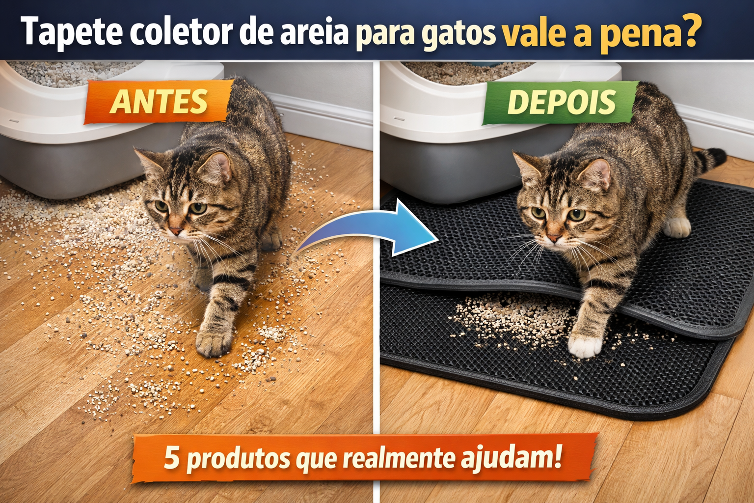 Tapete coletor de areia para gatos reduzindo areia espalhada pela casa após o uso da caixa de areia