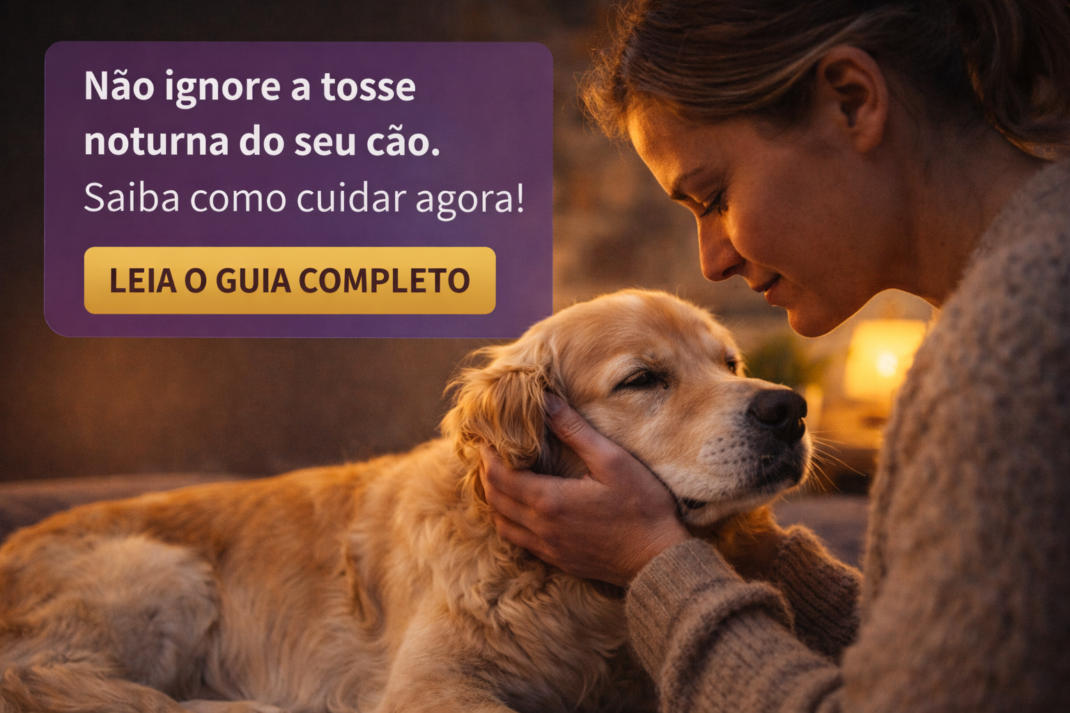 Tutor cuidando do cachorro à noite após perceber sinais de tosse noturna