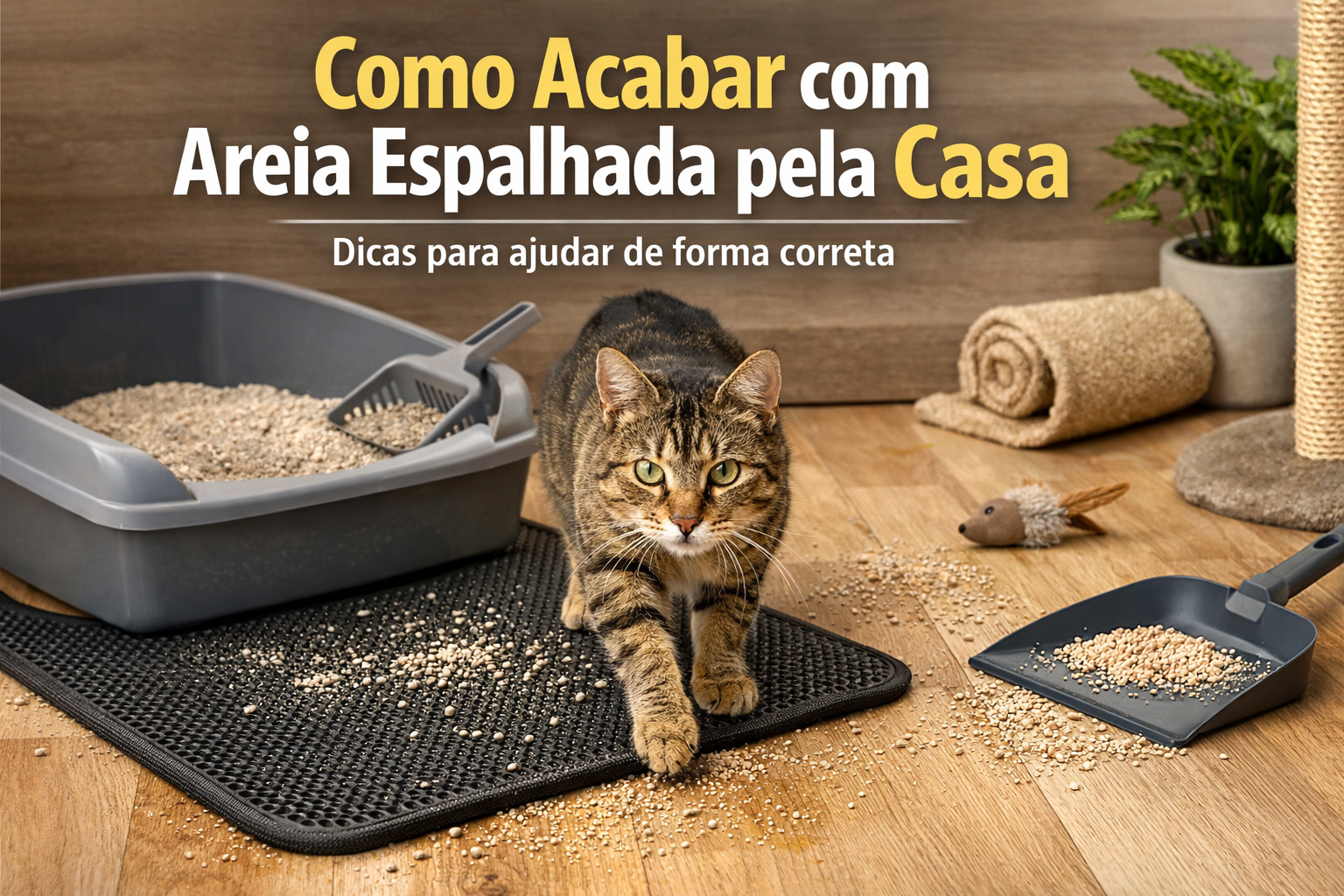 Caixa de areia para gatos com tapete coletor evitando areia espalhada pela casa