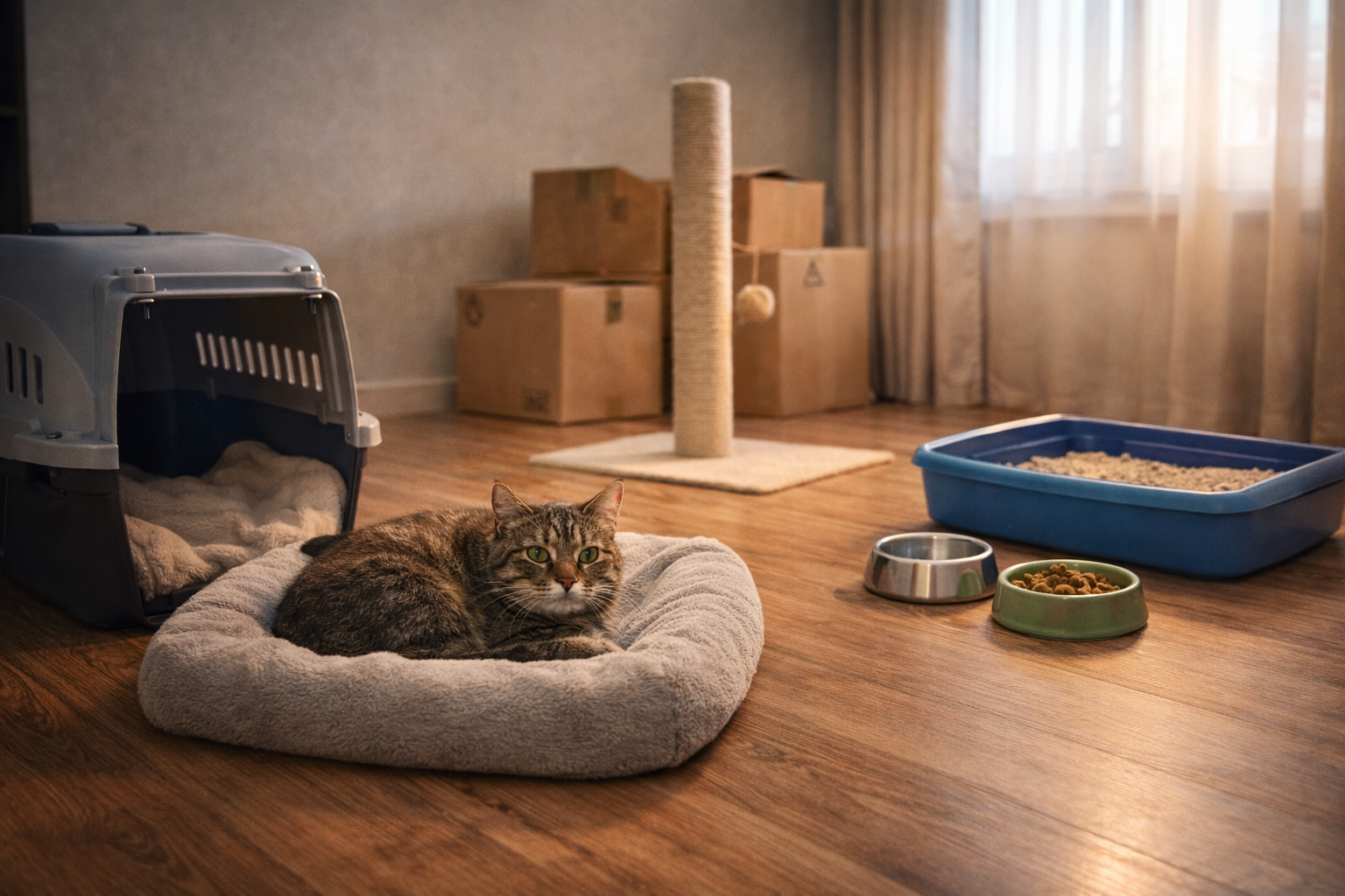 Ambiente seguro para gato estressado após mudança de casa