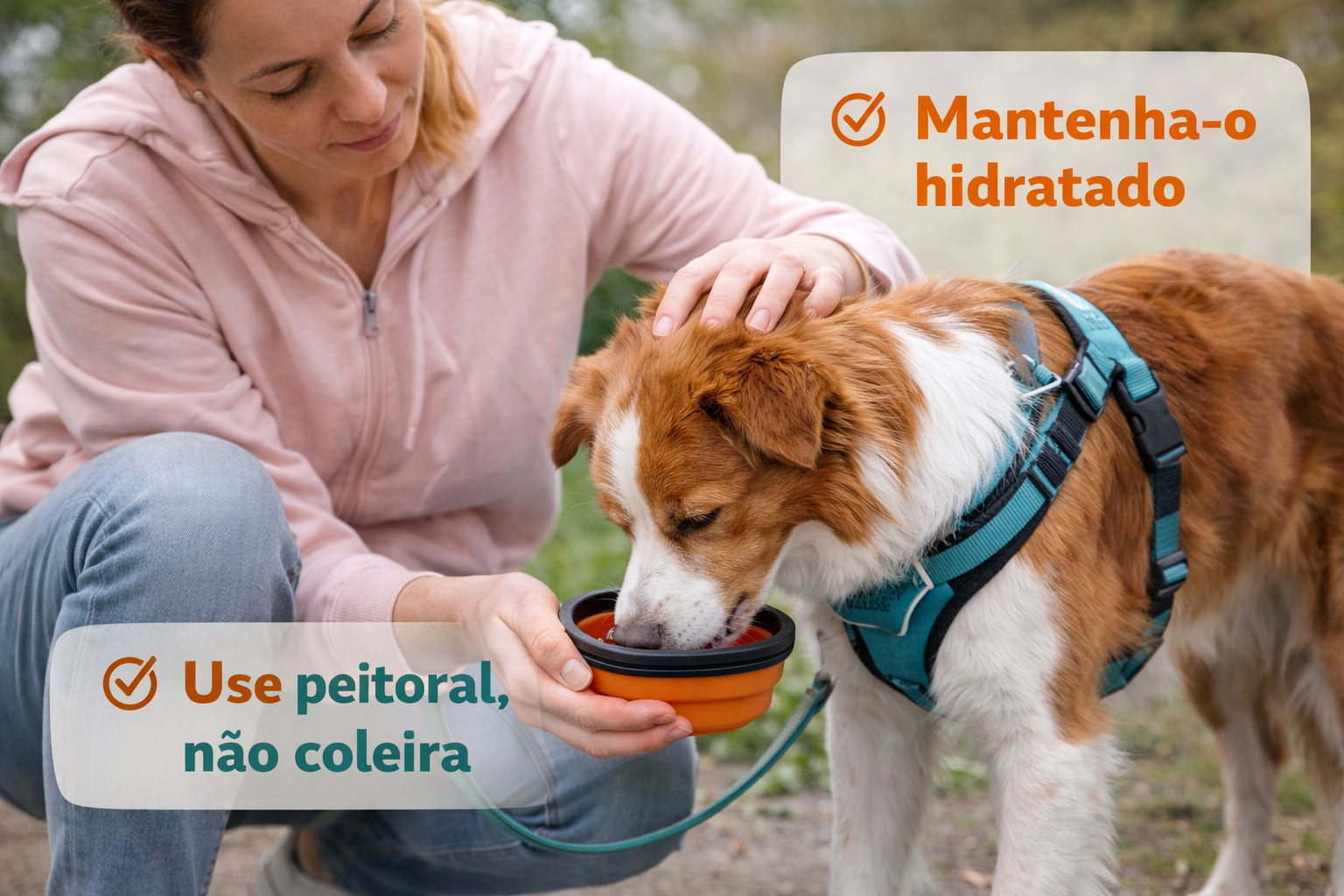 Uso de peitoral em cachorro durante passeio para reduzir tosse e irritação na traqueia