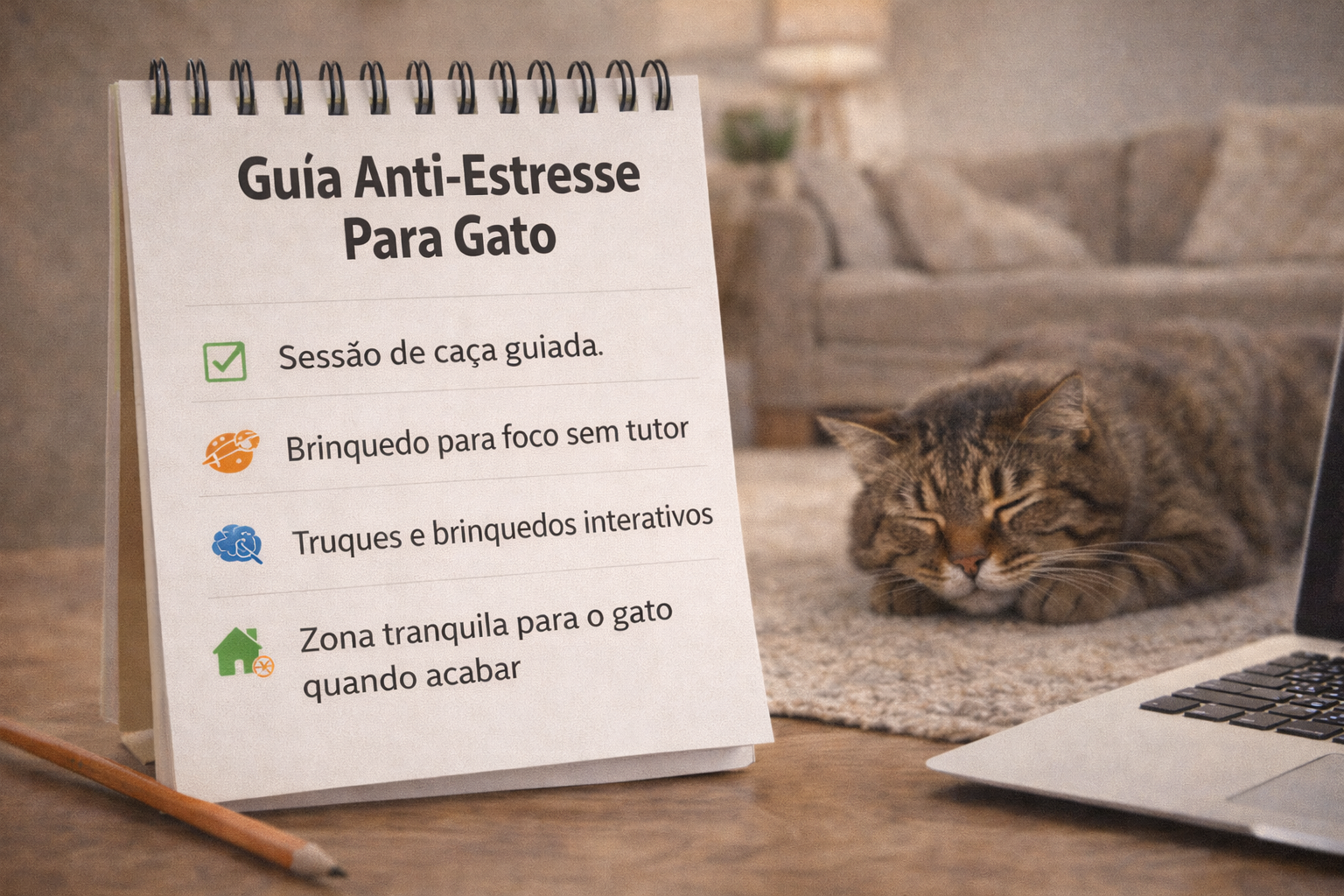Checklist de rotina antiestresse para gato em ambiente interno, com guia prático para reduzir ansiedade e estresse