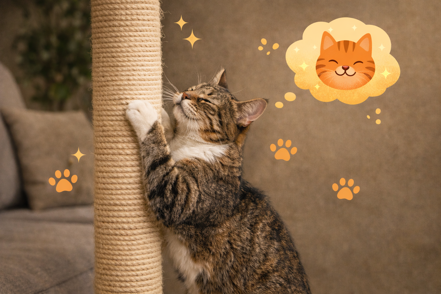 Gato usando arranhador para reduzir estresse, alongar o corpo e marcar território dentro de casa