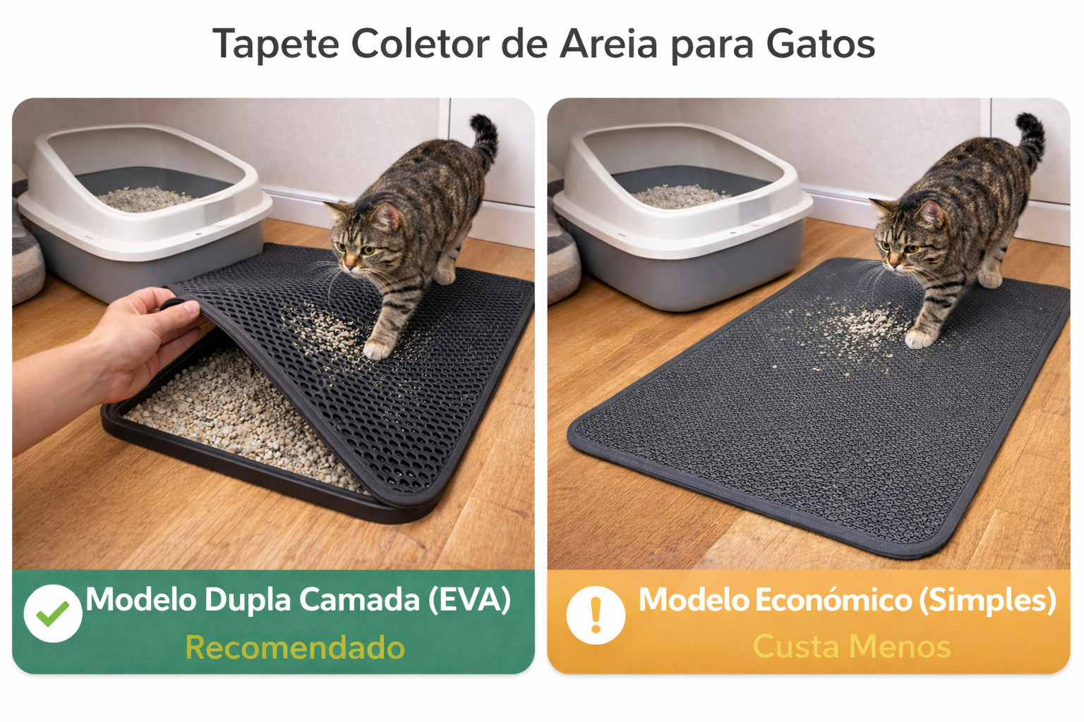 Comparação entre tapetes coletores de areia para gatos de diferentes modelos
