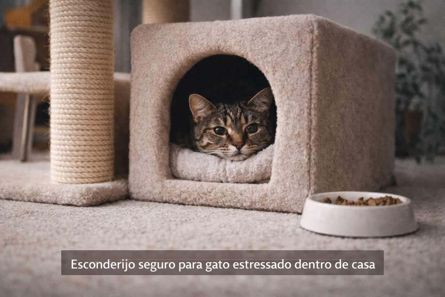 Esconderijo seguro criado para ajudar um gato estressado a se sentir protegido