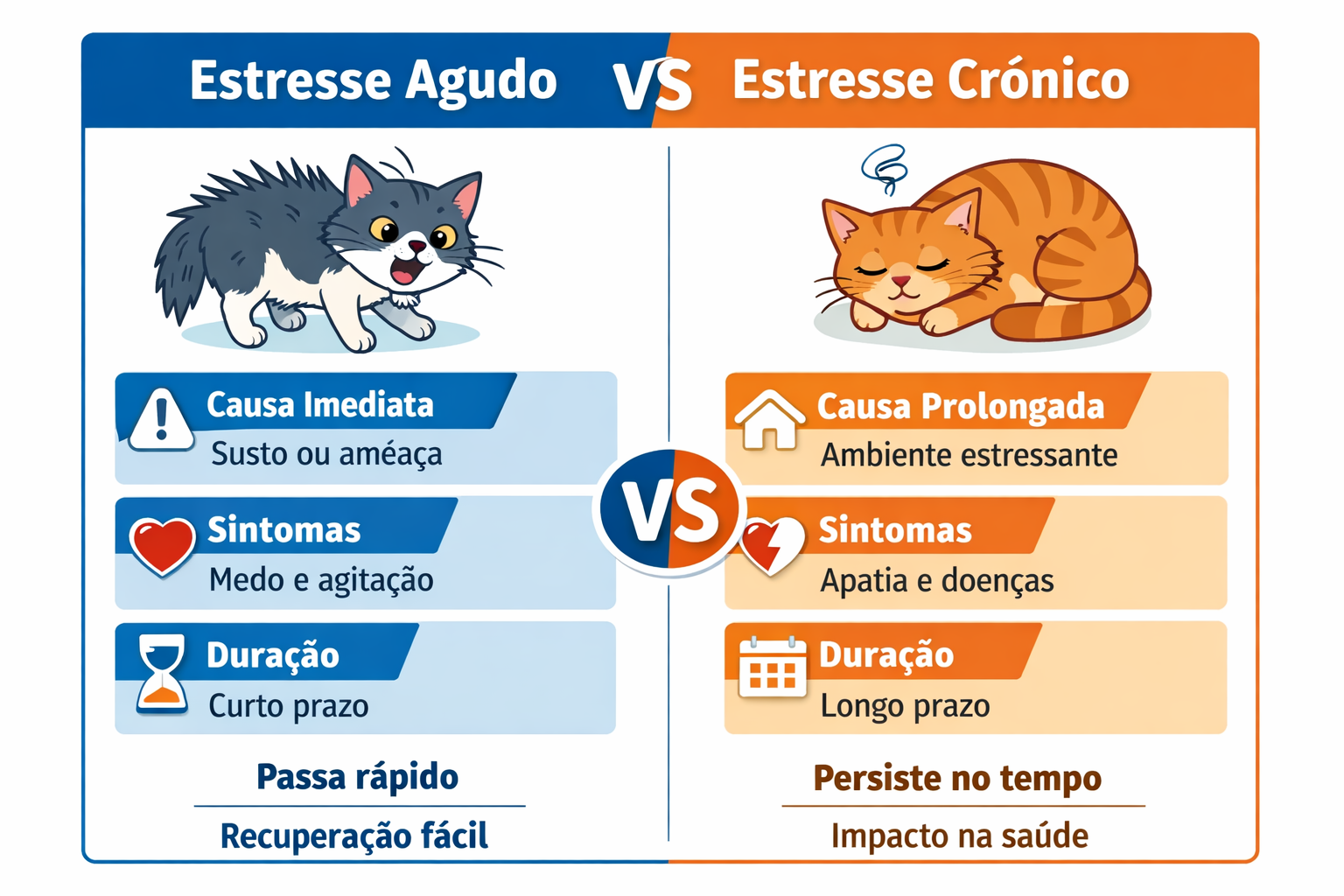 diferença entre estresse agudo e estresse crônico em gato estressado