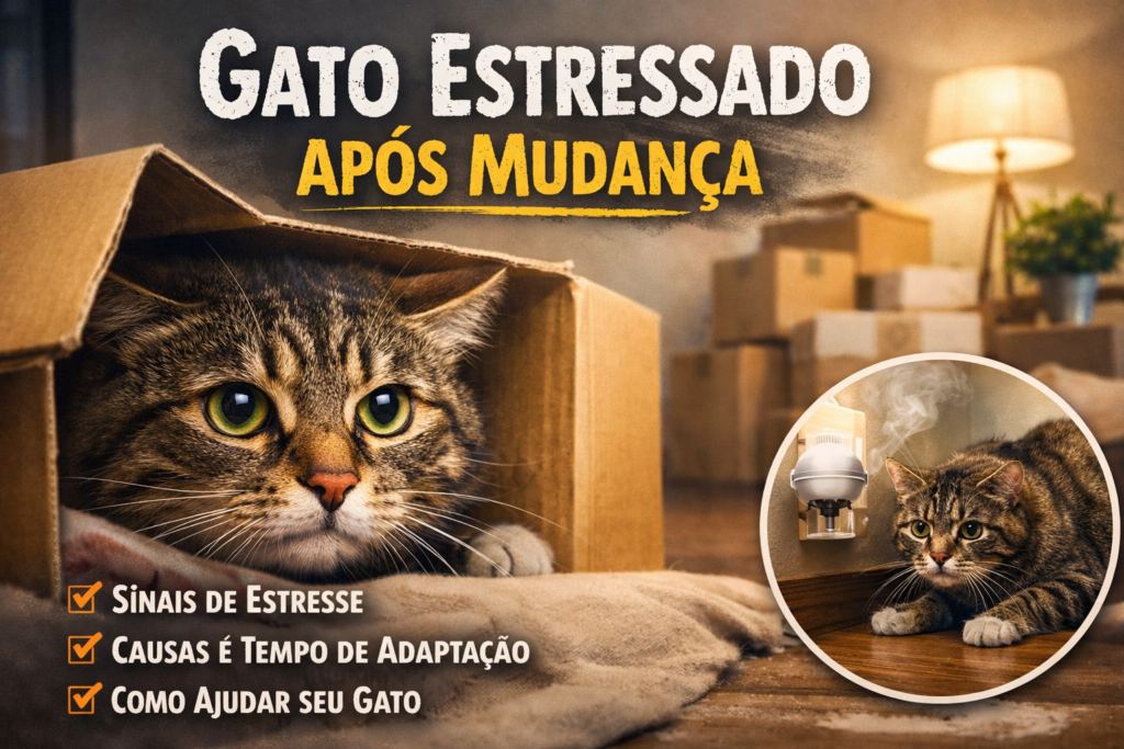 Gato estressado após mudança de casa em ambiente novo