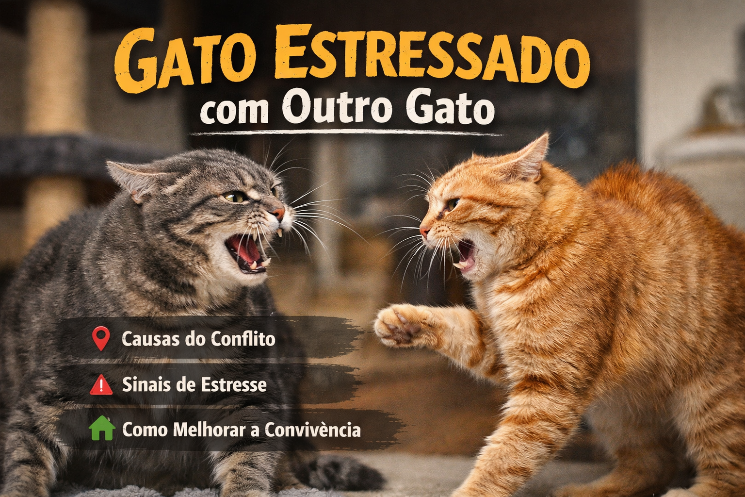 Gato estressado com outro gato dentro de casa durante convivência difícil