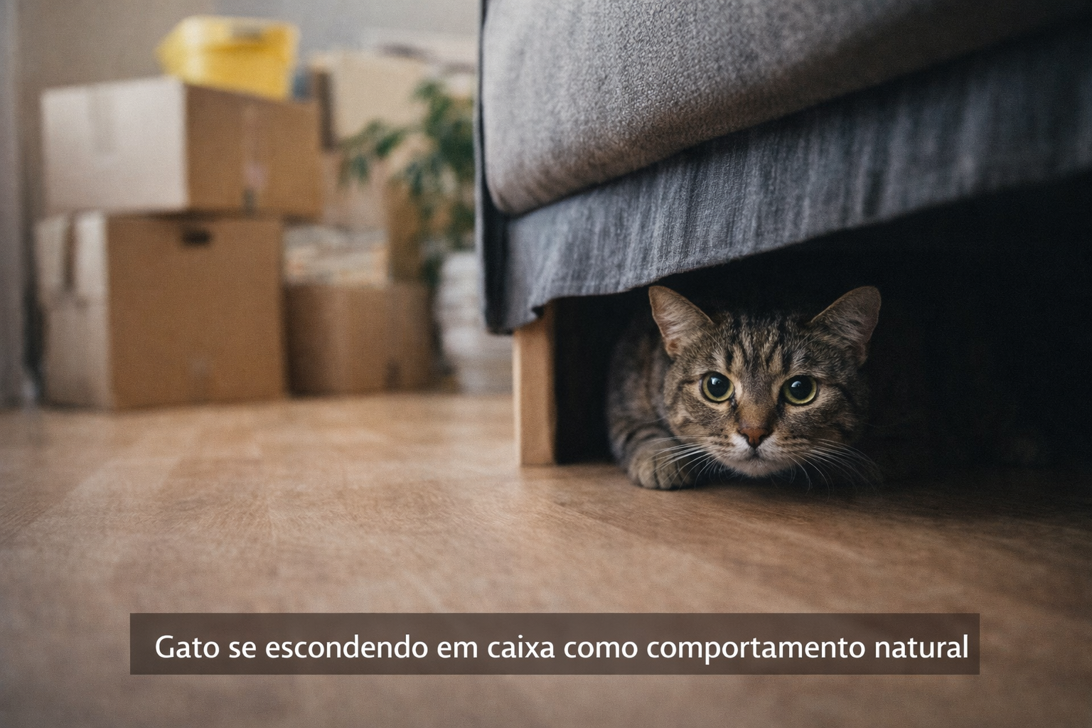 Gato estressado se escondendo após mudança de ambiente dentro de casa