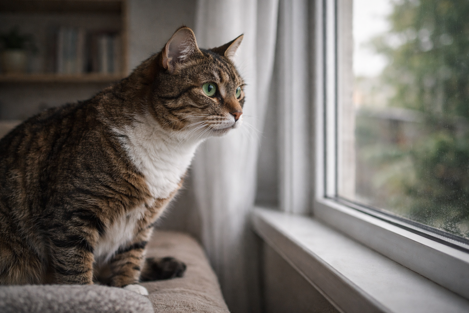 gato indoor em estado de alerta por estresse