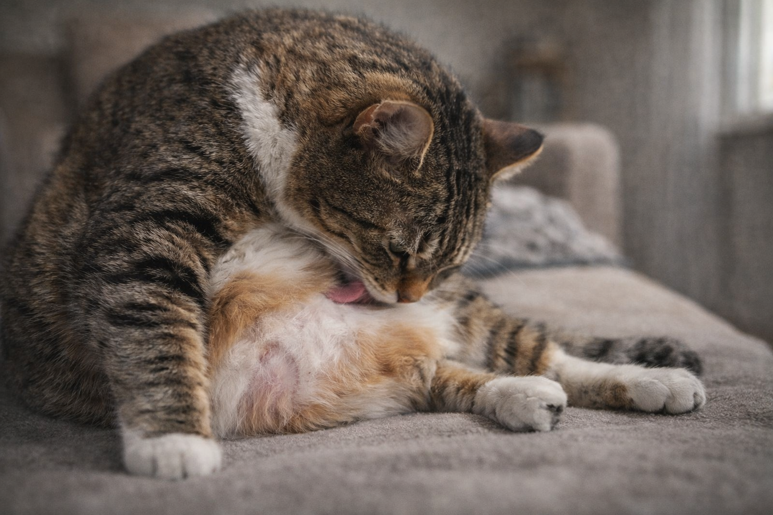 gato se lambendo excessivamente por estresse