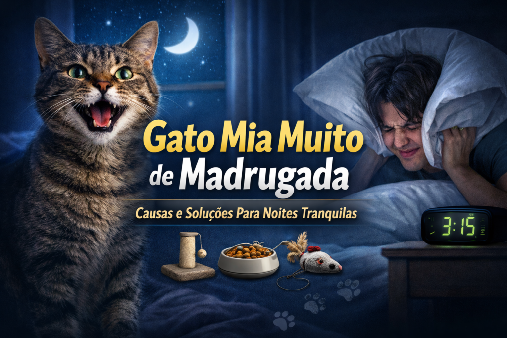 Gato miando de madrugada enquanto tutor tenta dormir no quarto