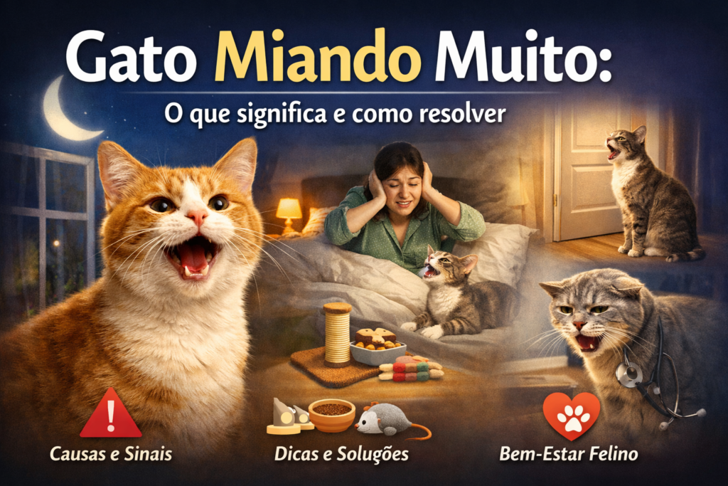 Gato miando muito durante a noite enquanto a tutora tenta dormir
