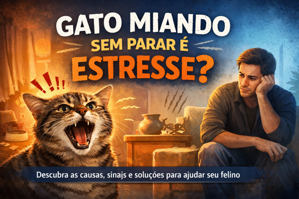 Gato miando sem parar dentro de casa demonstrando sinais de estresse emocional