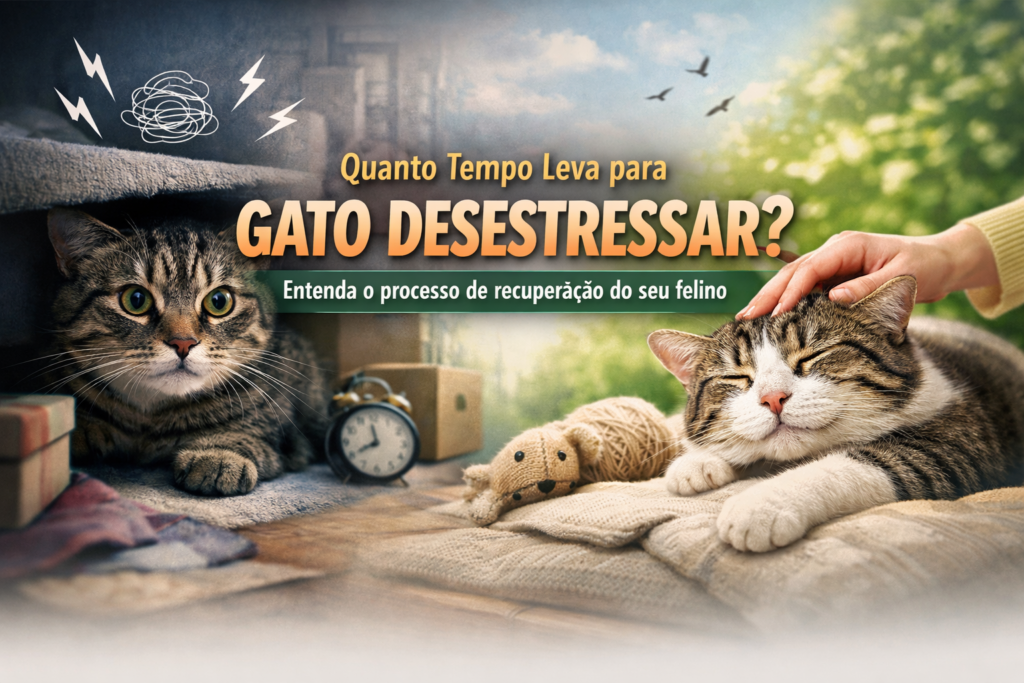 Gato estressado se escondendo e gato relaxado após processo de desestresse em ambiente doméstico