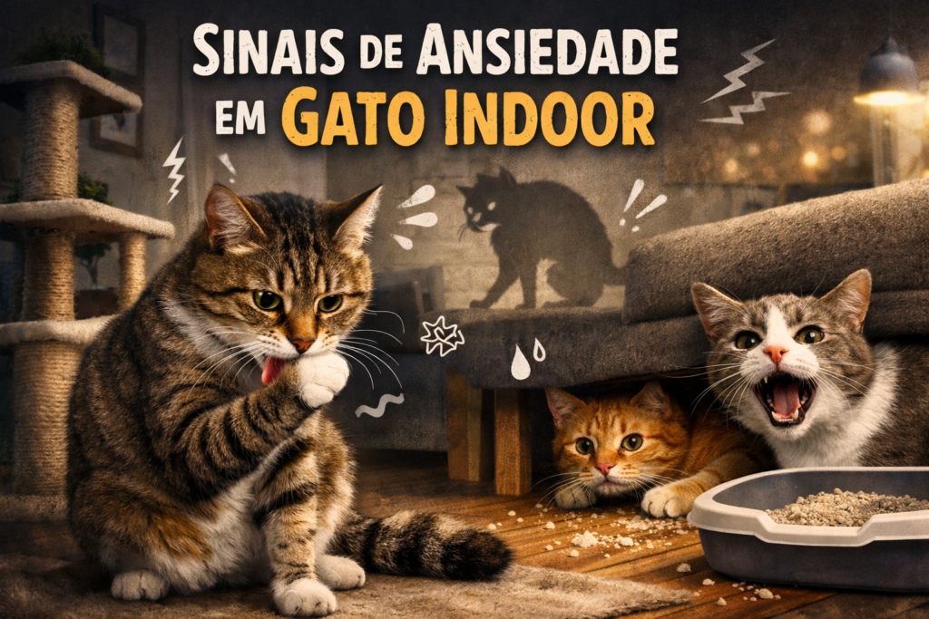 Gato indoor demonstrando sinais de ansiedade dentro de apartamento