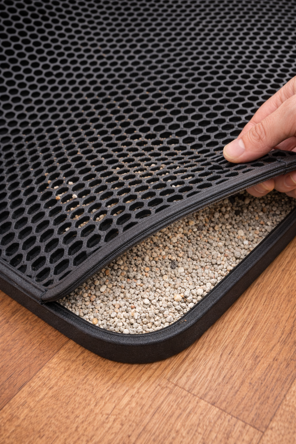 Tapete coletor de areia para gatos dupla camada em EVA com design favo de mel