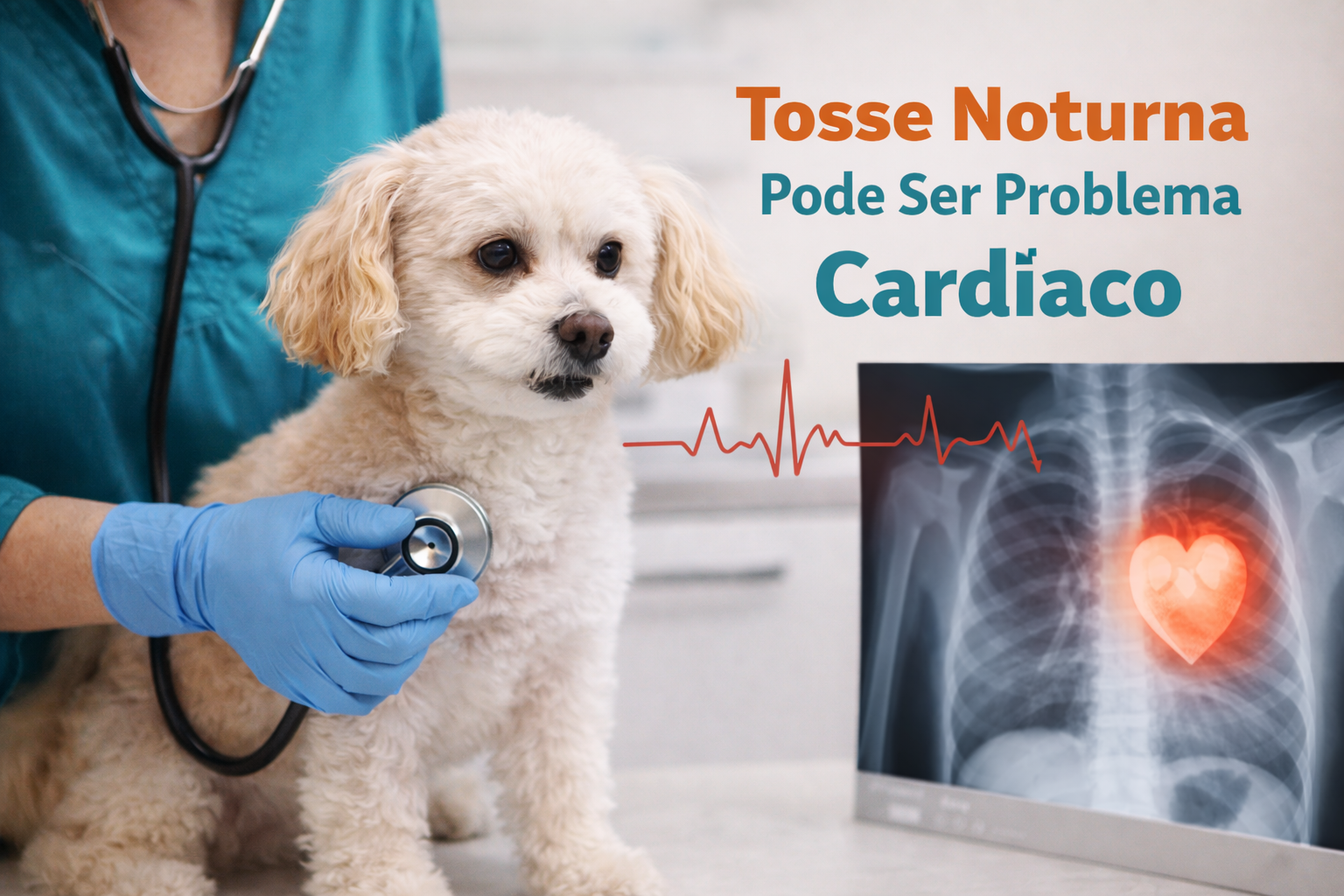 Avaliação cardíaca em cachorro com tosse noturna como possível sinal de problema no coração