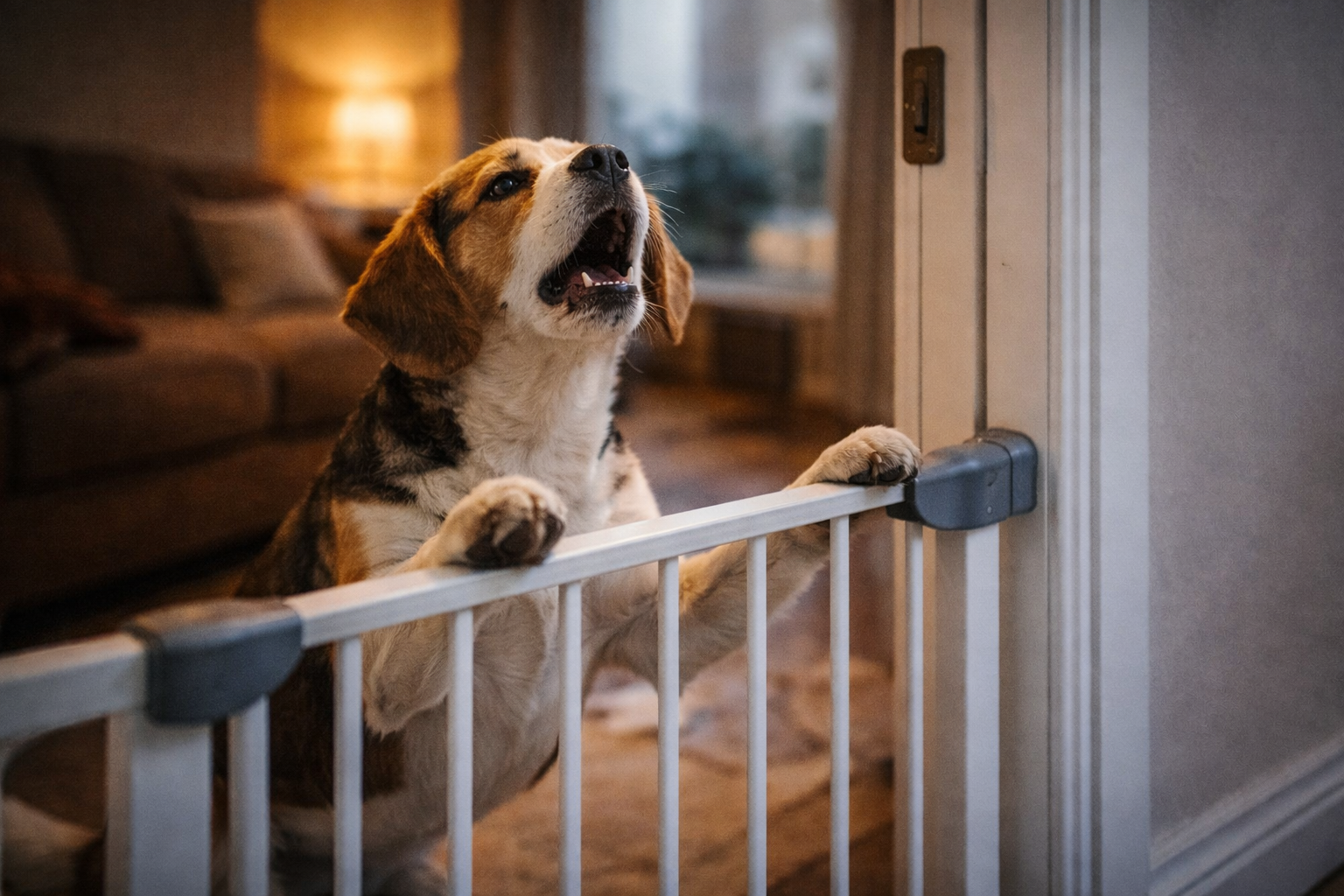 Cachorro com ansiedade de separação chorando e vocalizando perto da porta de casa