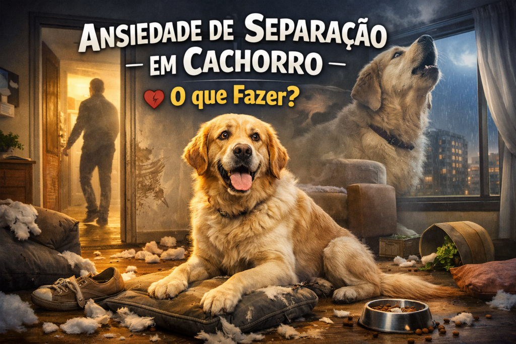 Cachorro com ansiedade de separação destruindo objetos em casa após a saída do tutor