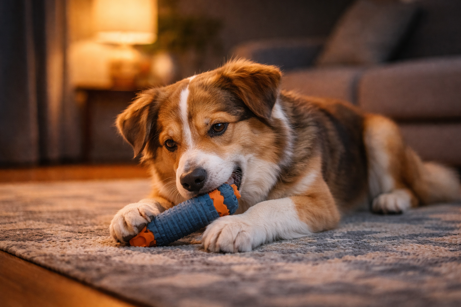 Brinquedos para cachorro ansioso à noite: brinquedo de roer ajudando a relaxar