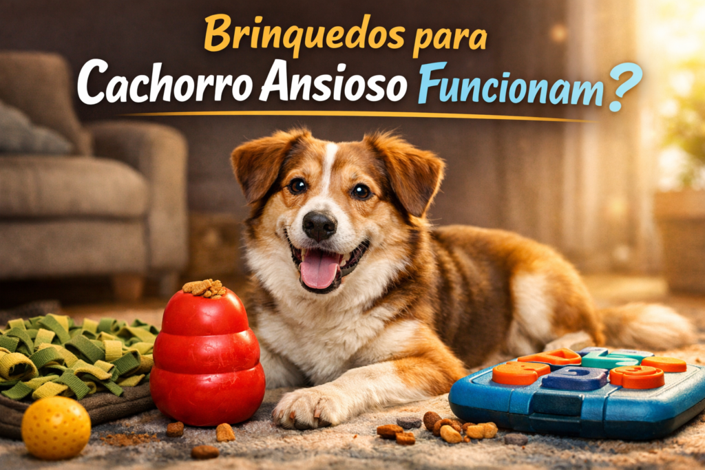 Brinquedos para cachorro ansioso como tapete olfativo e brinquedo interativo ajudam a acalmar o cão em casa