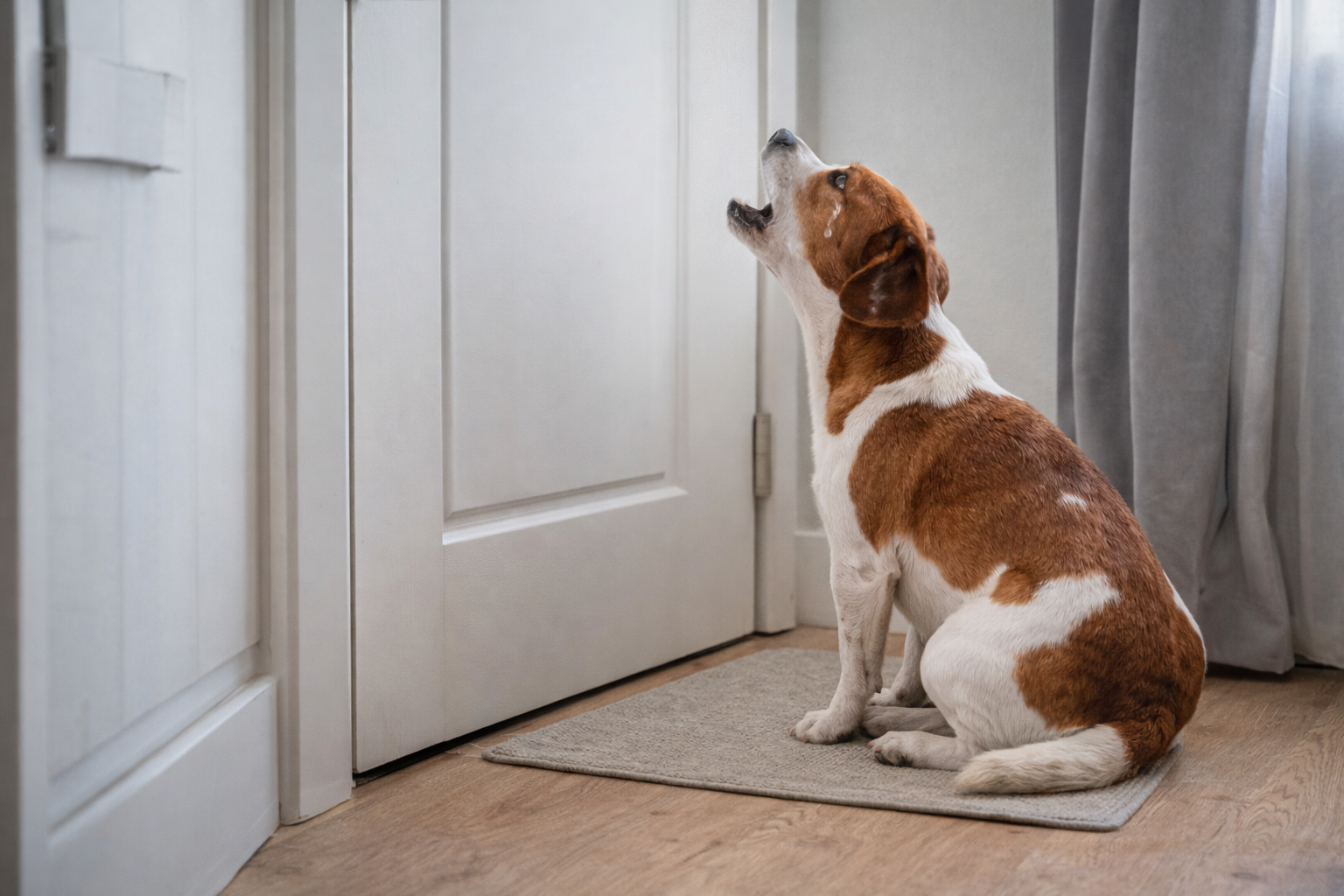 Cachorro ansioso em apartamento quando fica sozinho chorando perto da porta