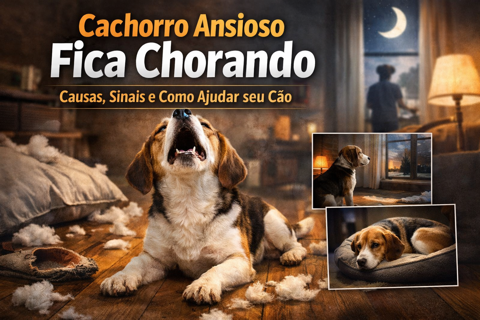 Cachorro ansioso fica chorando dentro de casa durante a noite, sinal de ansiedade de separação