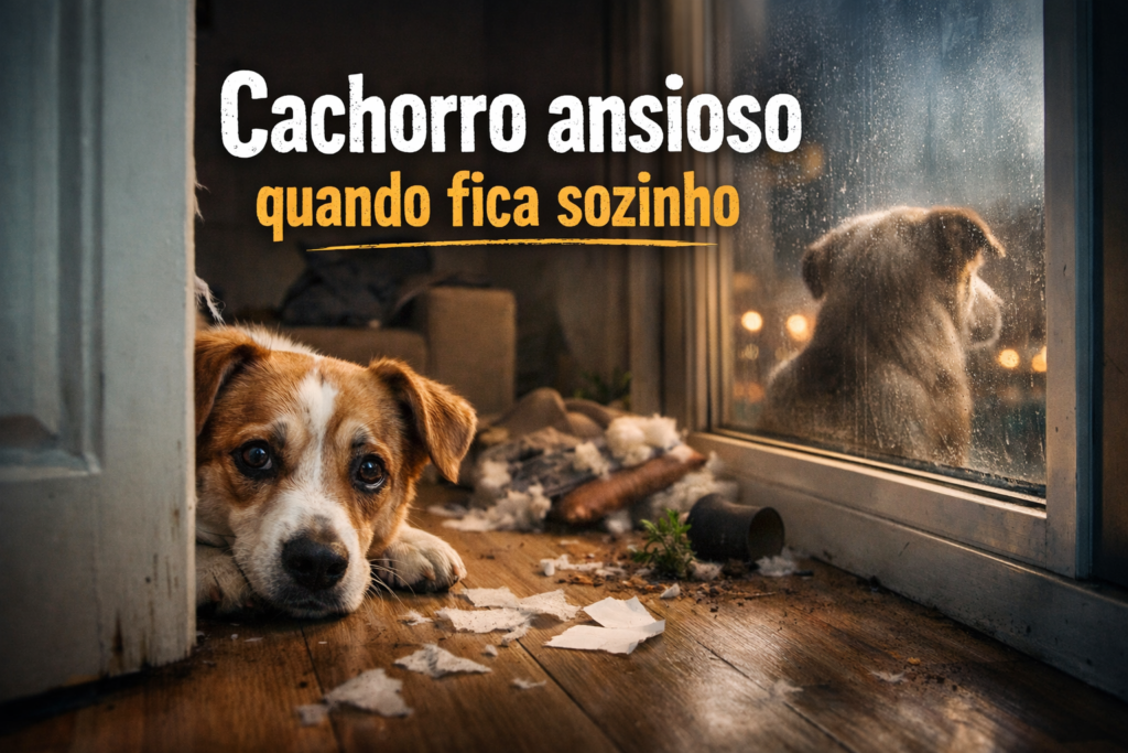 Cachorro ansioso olhando para a porta enquanto fica sozinho em casa