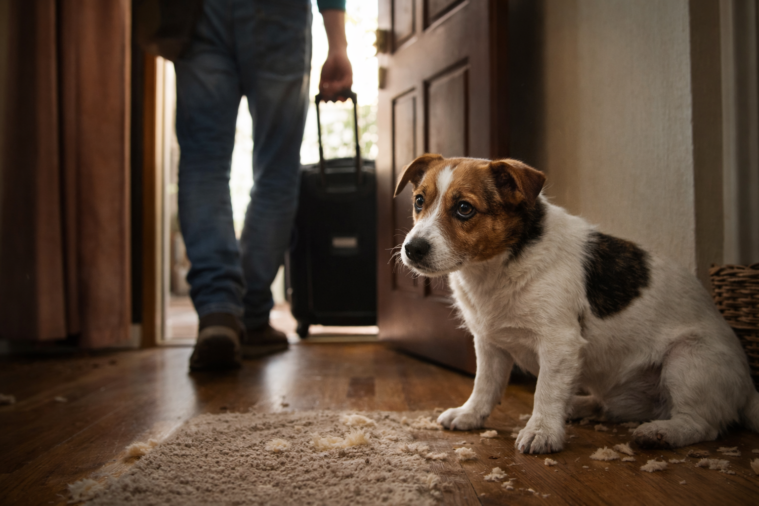 Cachorro ansioso sozinho em casa após tutor sair, sinal de ansiedade de separação